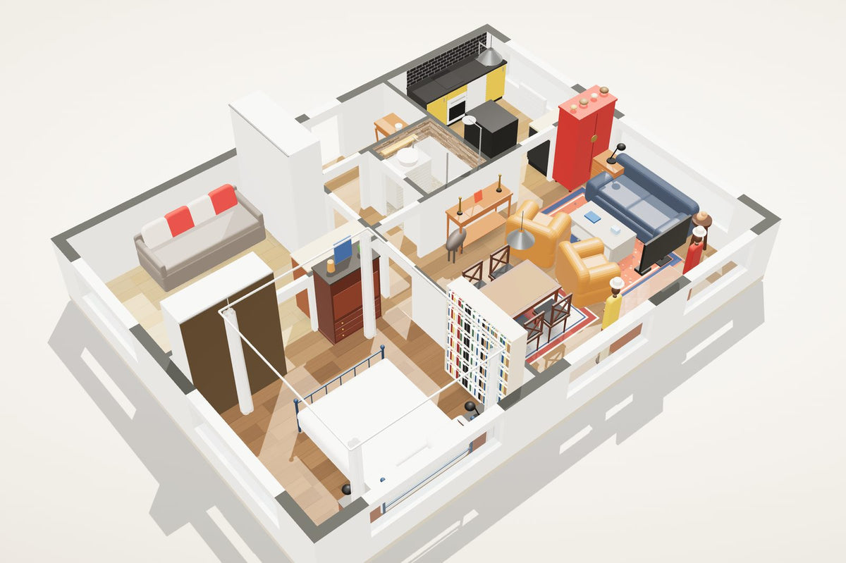 Maquette 3D de l'appartement d'Asnières-sur-Seine, avec ses meubles actuels.